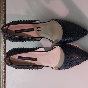 French Connection Black Studded Vegan Leather Heels Pumps Size 11